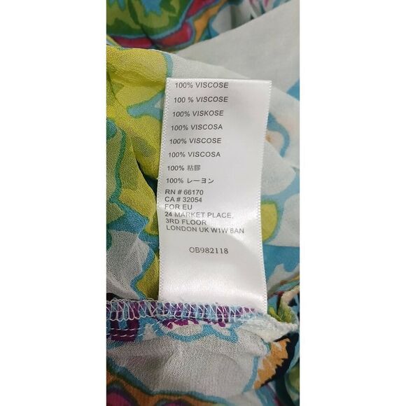 Maeve womens medium off shoulder green paisley 100% viscose silk top sheer - Picture 7 of 8